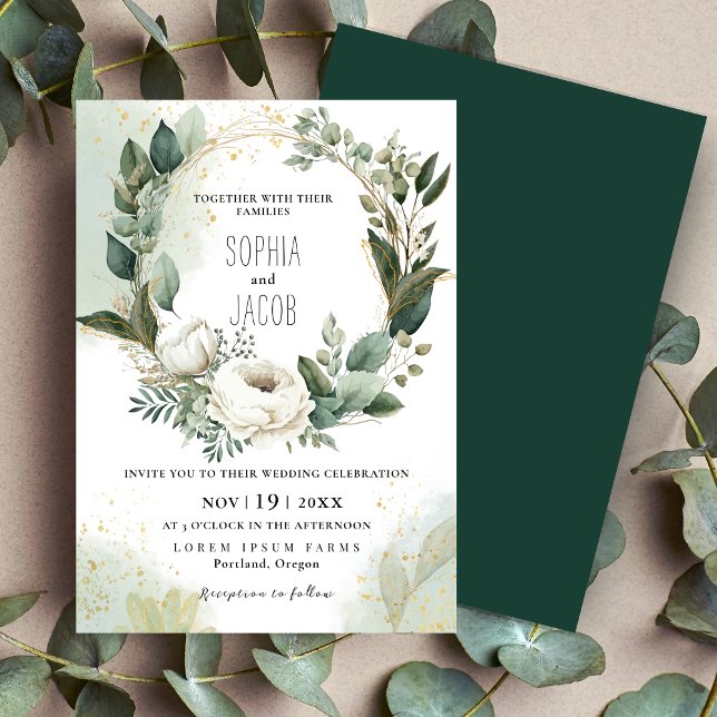 Invitación Elegante Boho Gold Greenery Eucalyptus Winter (Subido por el creador)