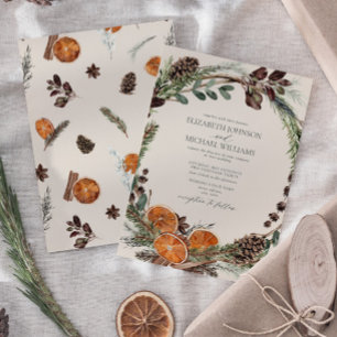 Invitación Elegante Boho Greenery Citrus Boda de Invierno