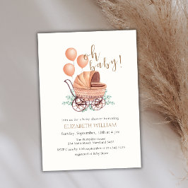 Invitación Elegante Boho Greenery Stroller Balloon Baby Showe
