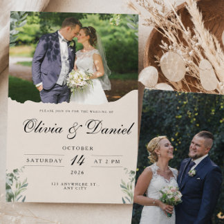 Invitación Elegante Boho Hojas de Eucalipto & Boda Fotográfic