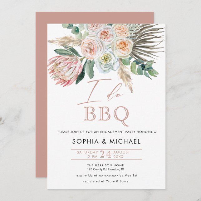 Invitación Elegante Boho I do BBQ Engagement Party (Anverso / Reverso)