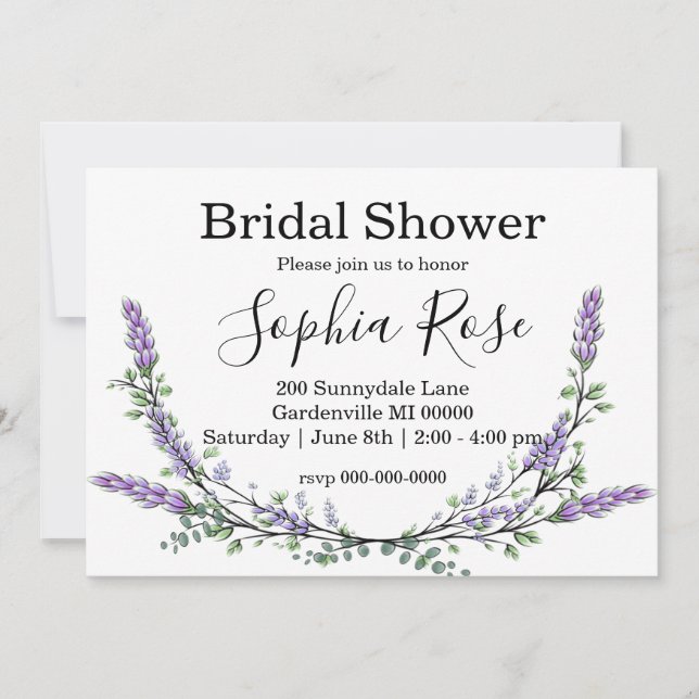 Invitación Elegante boho Lavender Eucalyptus Ducha de novia (Anverso)