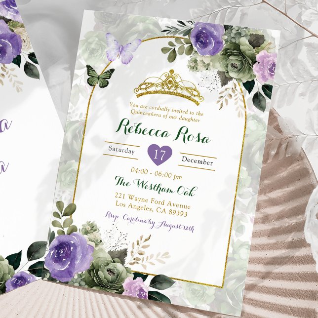 Invitación Elegante Boho Lilac Purple Sage Green Quinceañera (Subido por el creador)