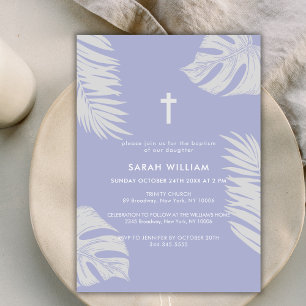 Invitación Elegante Boho morado deja el bautismo cruzado