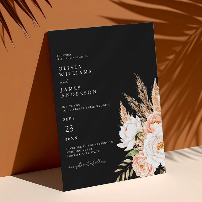 Invitación Elegante Boho negro Moda Floral Fall Wedding (Subido por el creador)