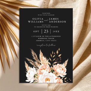 Invitación Elegante Boho negro Moda Floral Fall Wedding