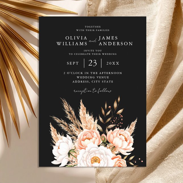 Invitación Elegante Boho negro Moda Floral Fall Wedding (Subido por el creador)