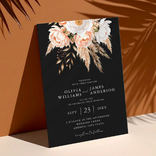 Invitación Elegante Boho negro Moda Floral Fall Wedding