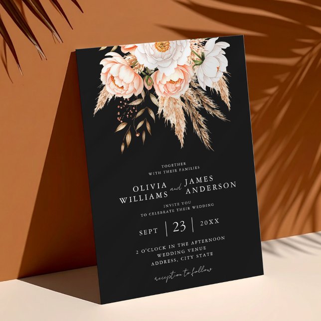 Invitación Elegante Boho negro Moda Floral Fall Wedding (Subido por el creador)