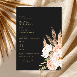 Invitación Elegante Boho negro Moda Floral Fall Wedding