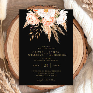 Invitación Elegante Boho negro Moda Floral Fall Wedding
