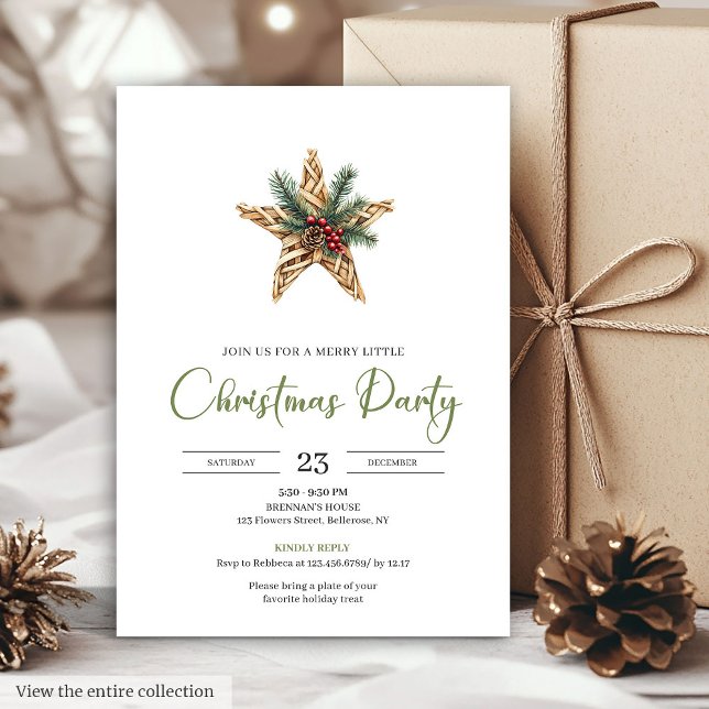 Invitación Elegante Boho Neutral Botánico Festivo Navidad  (Elegant Boho Neutral Botanical Festive Christmas Card)