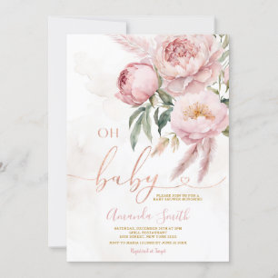 Invitación Elegante Boho Oh bebé Rosa Flor Baby Shower