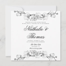 Invitación Elegante Boho Orchids Boda único blanco negro