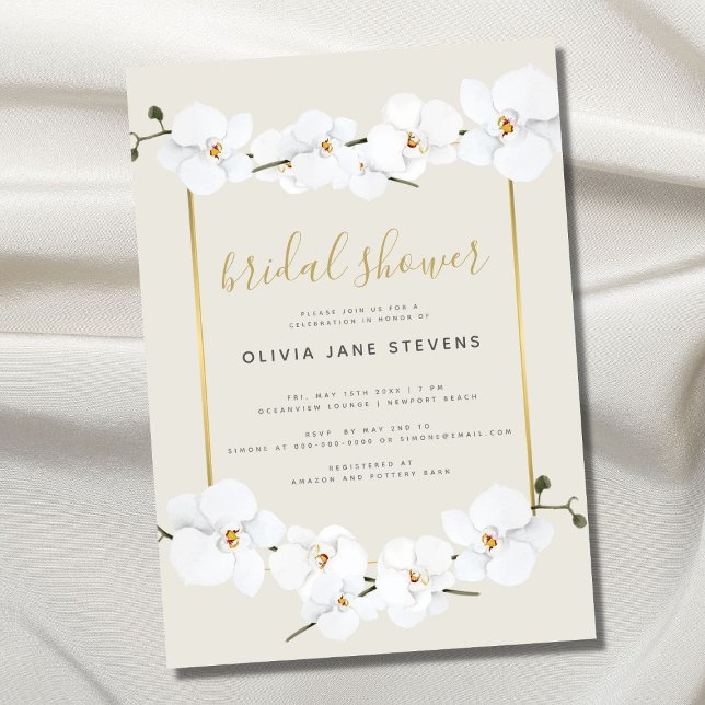 Invitación Elegante Boho Orchids Moda de marco dorado Ducha d (Subido por el creador)