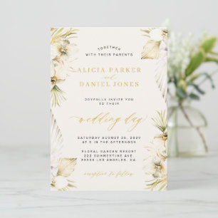 Invitación Elegante boho pampas boda floral tropical