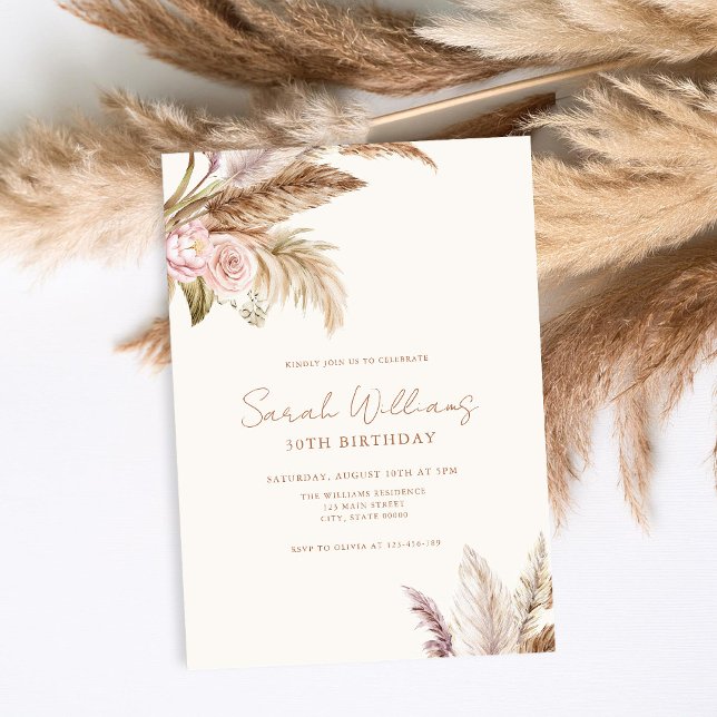Invitación Elegante Boho Pampas Floral 30 cumpleaños (Subido por el creador)