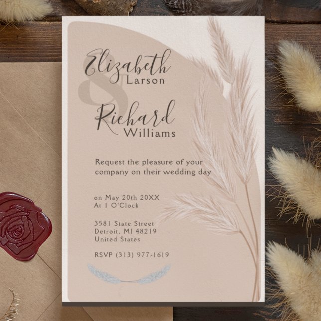 Invitación Elegante Boho Pampas Grass Boda moderno (Subido por el creador)