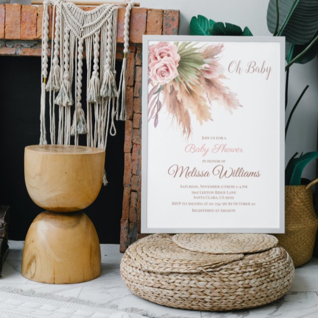 Invitación Elegante Boho Pampas Grass Rosa Polvo Baby Shower (Subido por el creador)