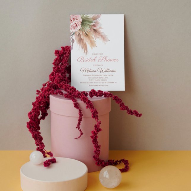 Invitación Elegante Boho Pampas Grass Rubor Pink Bridal Showe (Subido por el creador)