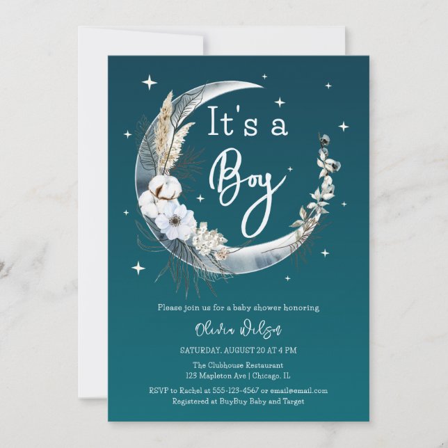 Invitación Elegante Boho Pampas Moon Baby Shower (Anverso)