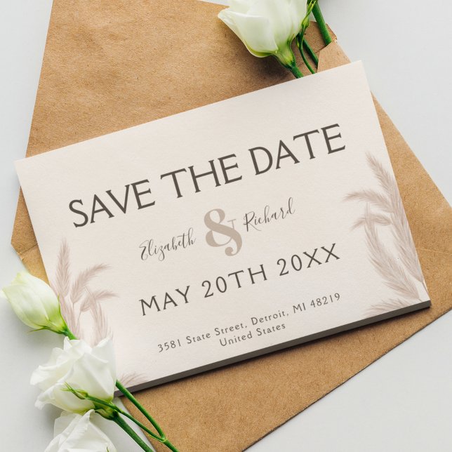 Invitación Elegante Boho Pampas Wedding Save the Date (Subido por el creador)