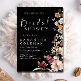 Invitación Elegante Boho Pastel Wildflower Black Bridal Showe