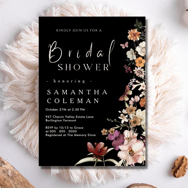 Invitación Elegante Boho Pastel Wildflower Black Bridal Showe (Subido por el creador)