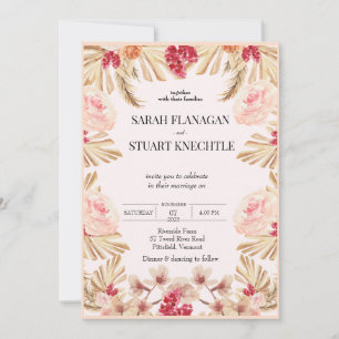 Invitación Elegante Boho Pasto Pampas Acuarela