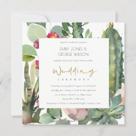 INVITACIÓN ELEGANTE BOHO PINK FLORAL CACTI BODA FOLIAGE