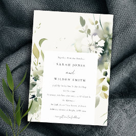 Invitación Elegante Boho Resumen Boda Floral Blanca Verde