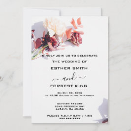 Invitación Elegante Boho Retro Floral Rosa y Boda Blanco