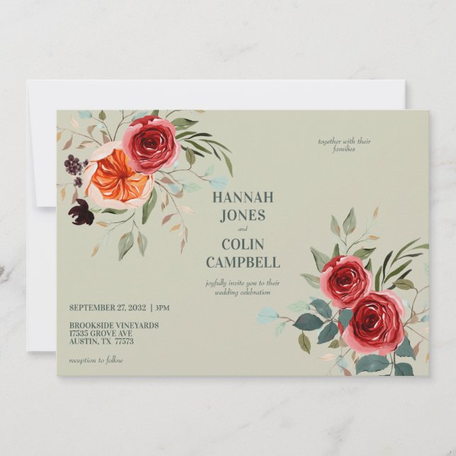 Invitación Elegante Boho Rojo Naranja Gris Boda Invitado (Anverso)