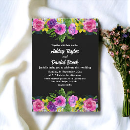 Invitación Elegante Boho Romántico Flores Negras Boda Floral
