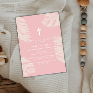 Invitación Elegante Boho rosa y polvoriento deja el bautismo