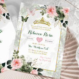 Invitación Elegante Boho Rubor Pink Sage Green Quinceañera