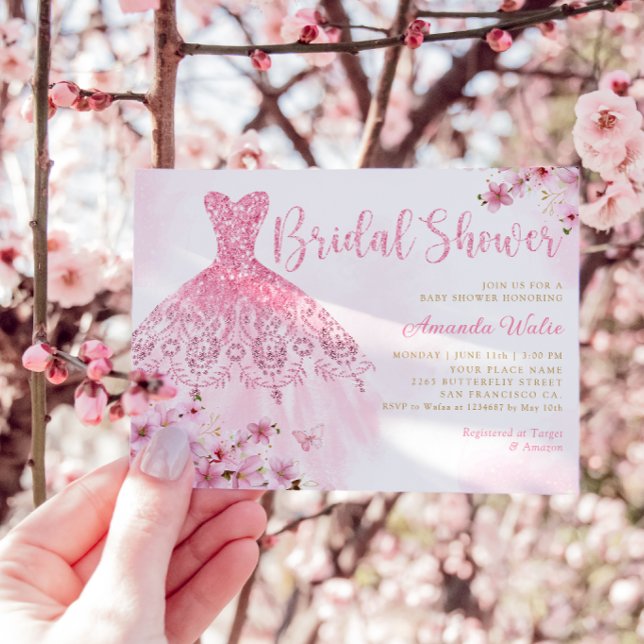 Invitación Elegante Boho Rubor Vestido rosa Floral Bridal Duc (Subido por el creador)
