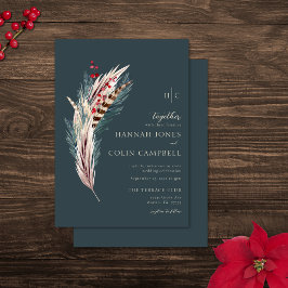 Invitación Elegante Boho Rustic Pampas y Pine Green Tan Rojo