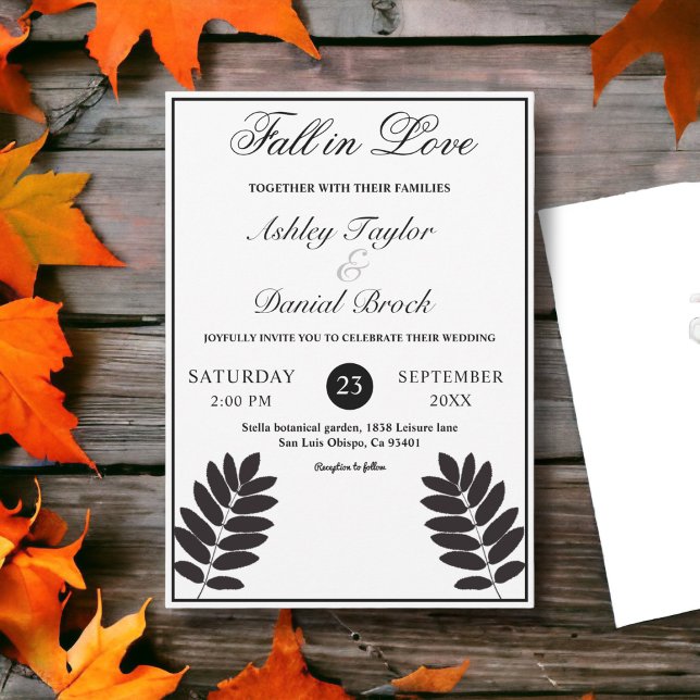 Invitación Elegante Boho Rústico Blanco Y Negro Cae Boda (Subido por el creador)