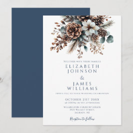 Invitación Elegante Boho Rústico Floral Pinecone Boda