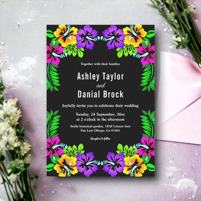 Invitación Elegante Boho rústico florido Boda floral negro (Subido por el creador)