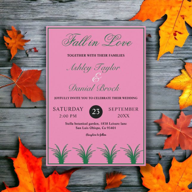 Invitación Elegante Boho Rústico Verde de hierba Boho Pink Fa (Subido por el creador)