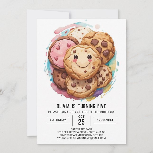 Invitación Elegante Boho Sprinkles Cookies Cumpleaños (Anverso)
