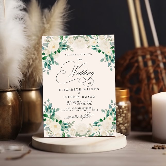 Invitación Elegante Boho Summer Spring Boda de flores de marf (Elegant Boho Summer Spring Ivory Floral Wedding Invitation)