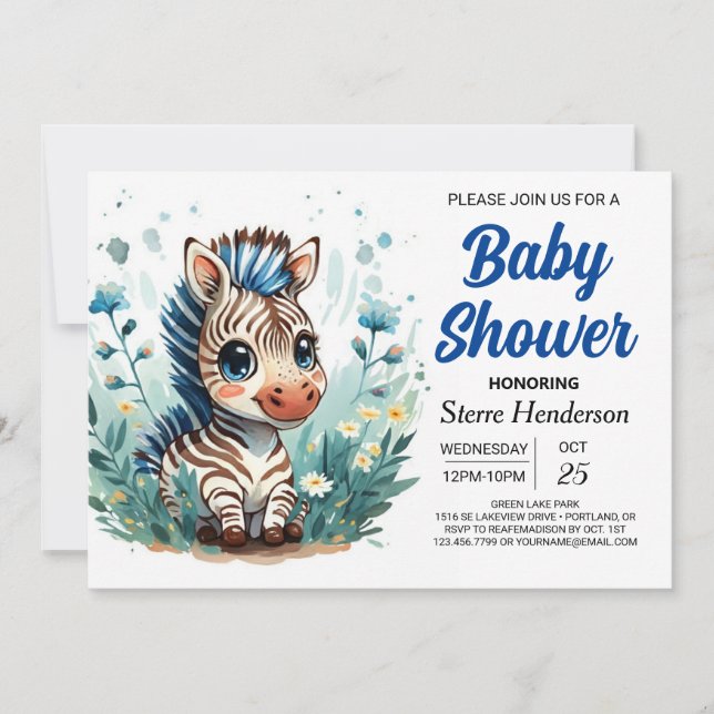 Invitación Elegante Boho Surprise Zebra Boy Baby Shower (Anverso)