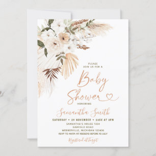 Invitación Elegante Boho Terracota Flores Blancas Baby Shower