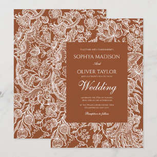 Invitación Elegante Boho Terracotta Line Art Wildflower