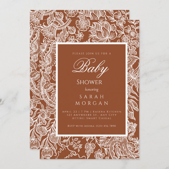 Invitación Elegante Boho Terracotta Line Art Wildflower (Anverso / Reverso)