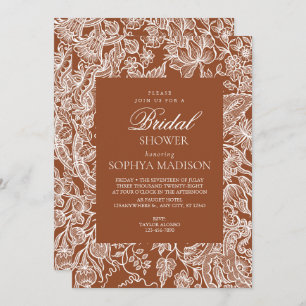Invitación Elegante Boho Terracotta Line Art Wildflower