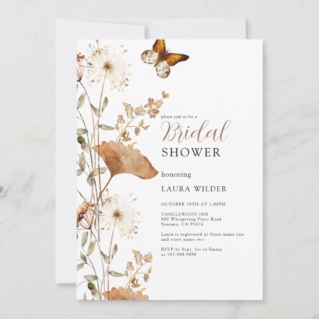 Invitación Elegante Boho Terracotta Wildflowers Ducha de novi (Anverso)